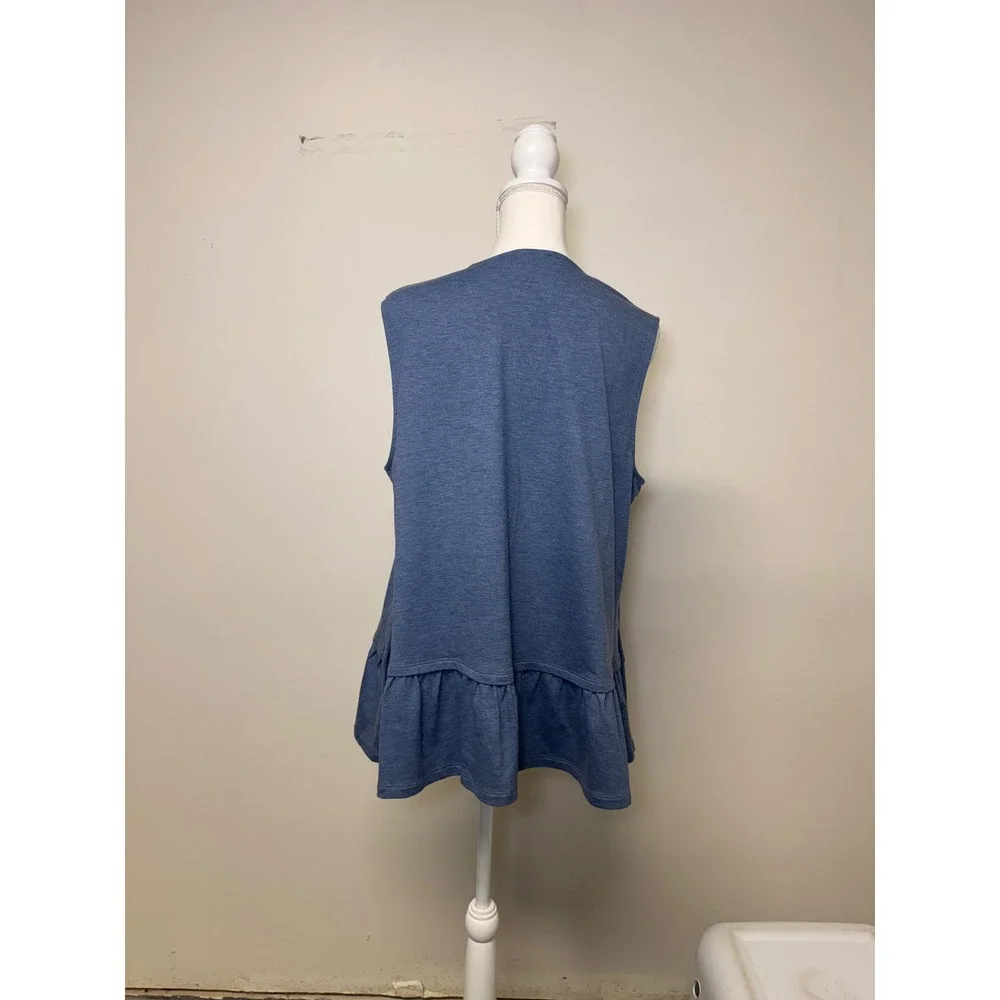 LOGO Lounge Blue Sleeveless Cardigan with Button Women's Size Large‎